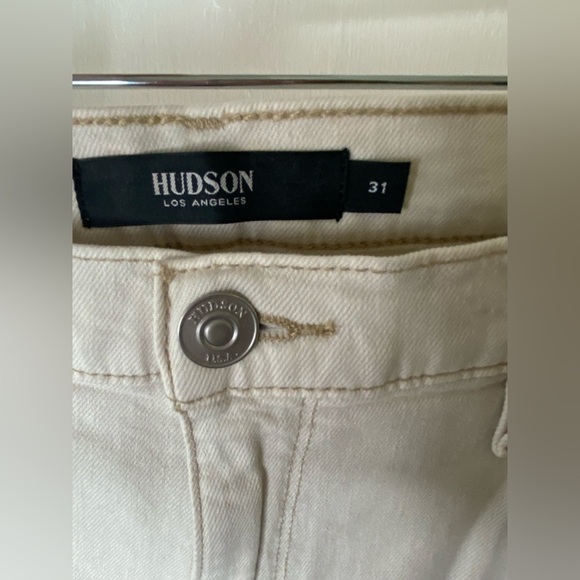 HUDSON JEANS NWT White Soft Ecru Tan Stitch Holly Straight Size 31 - Picture 8 of 9